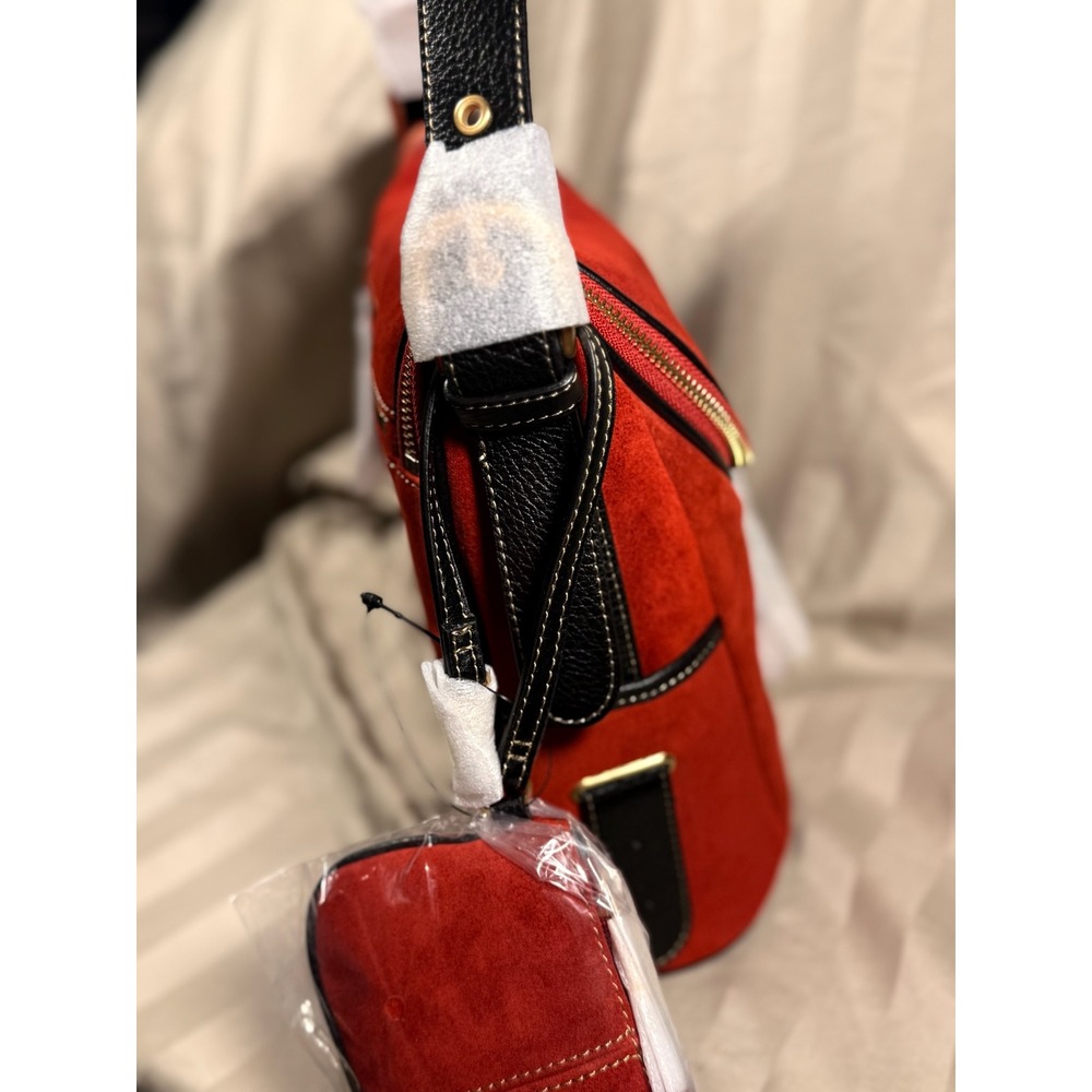 Maxx New York Signature Red Suede Black Leather Trim Shoulder Bag Hobo NWT - Picture 8 of 9